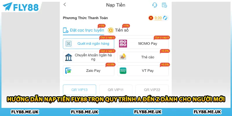 Hướng dẫn nạp tiền FLY88 trọn quy trình A đến Z dành cho người mới