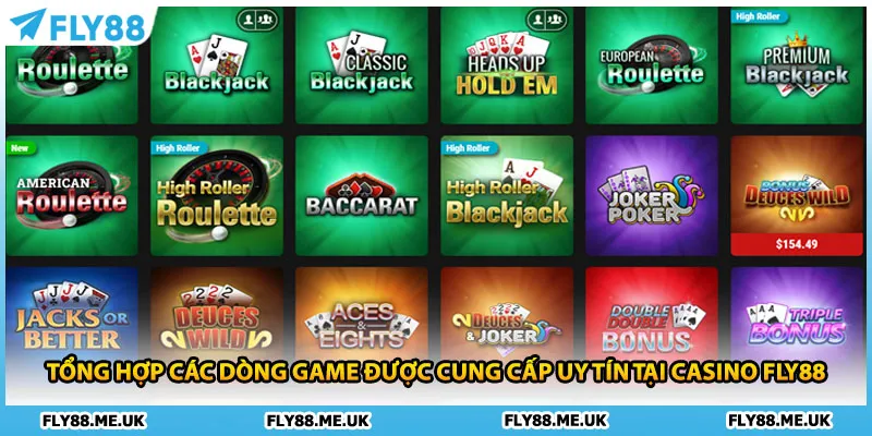 Tổng hợp các dòng game được cung cấp uy tín tại Casino FLY88
